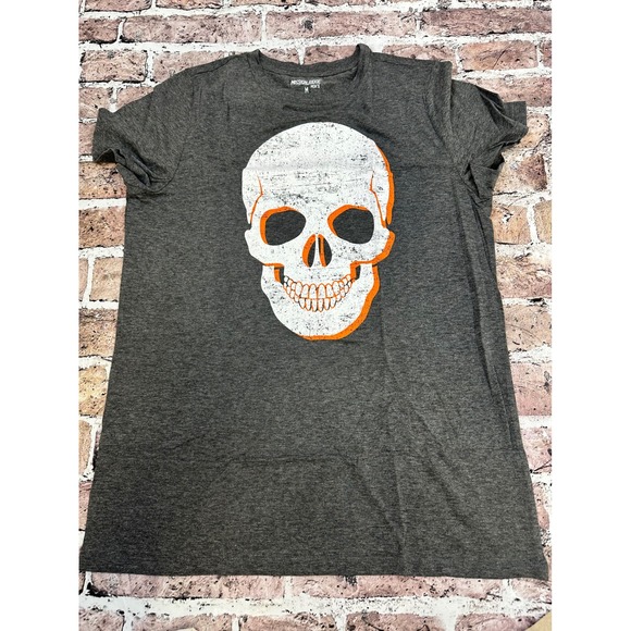 Mission Ridge Mens Medium T-Shirt Gray White Orange Skull Graphic Tee - Picture 1 of 5